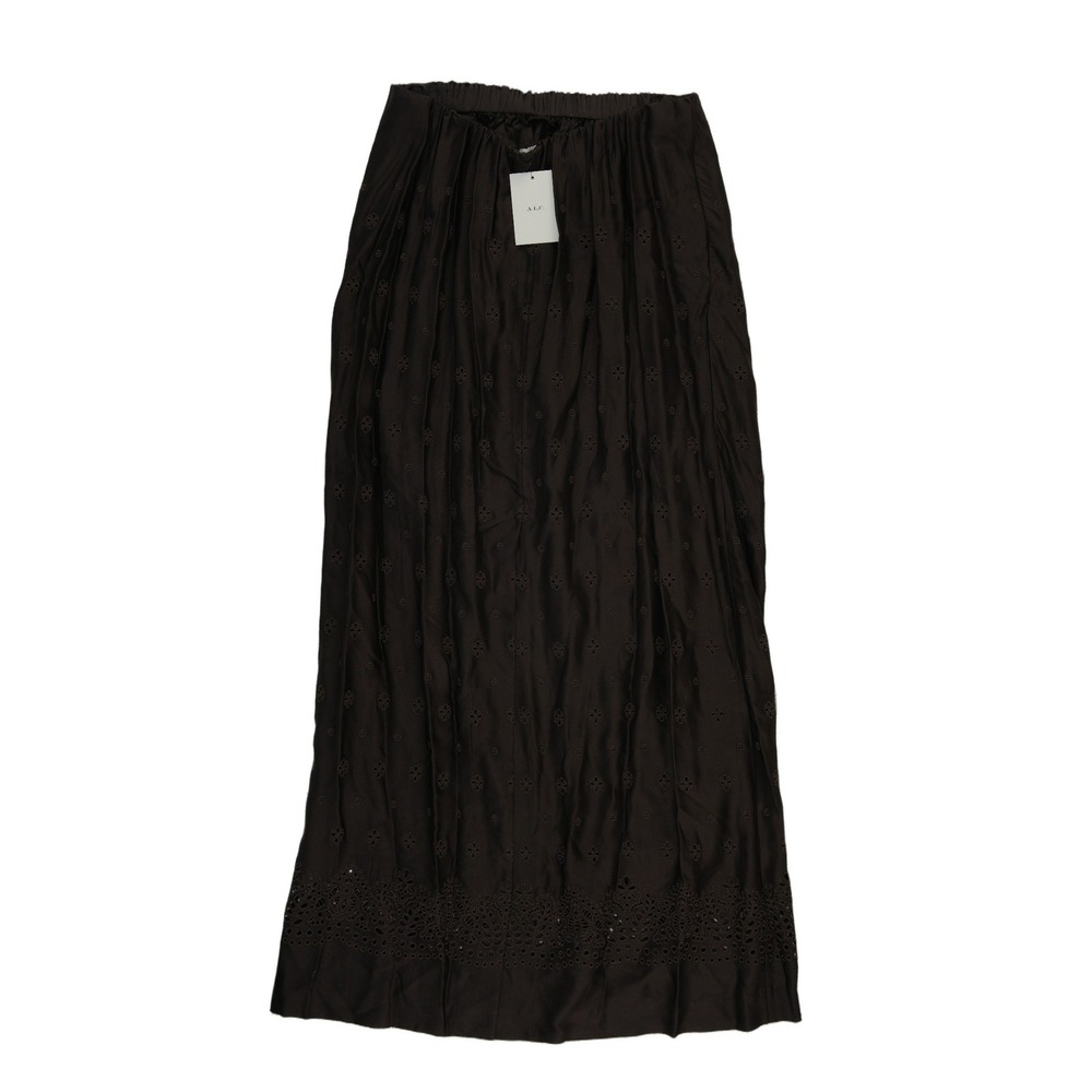 NEW ALC Eyelet Maxi Skirt Women's Size XL Dark Brown Scalloped Hem Long Pull On
